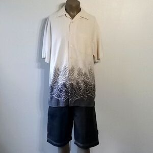 Bohemian style 1pc Tan & Black short sleeve shirt by TRUST